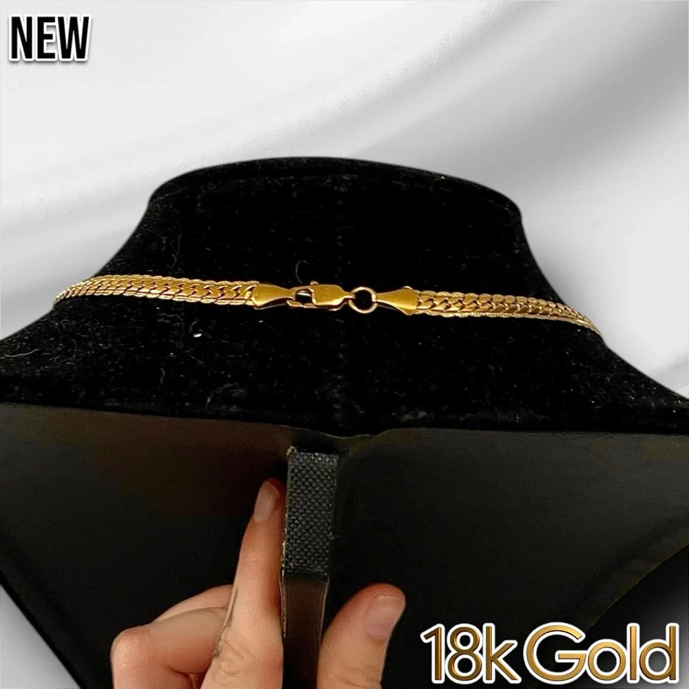 New 18K Gold Flat Chain Necklace 20inches Unisex - Picture 6 of 7